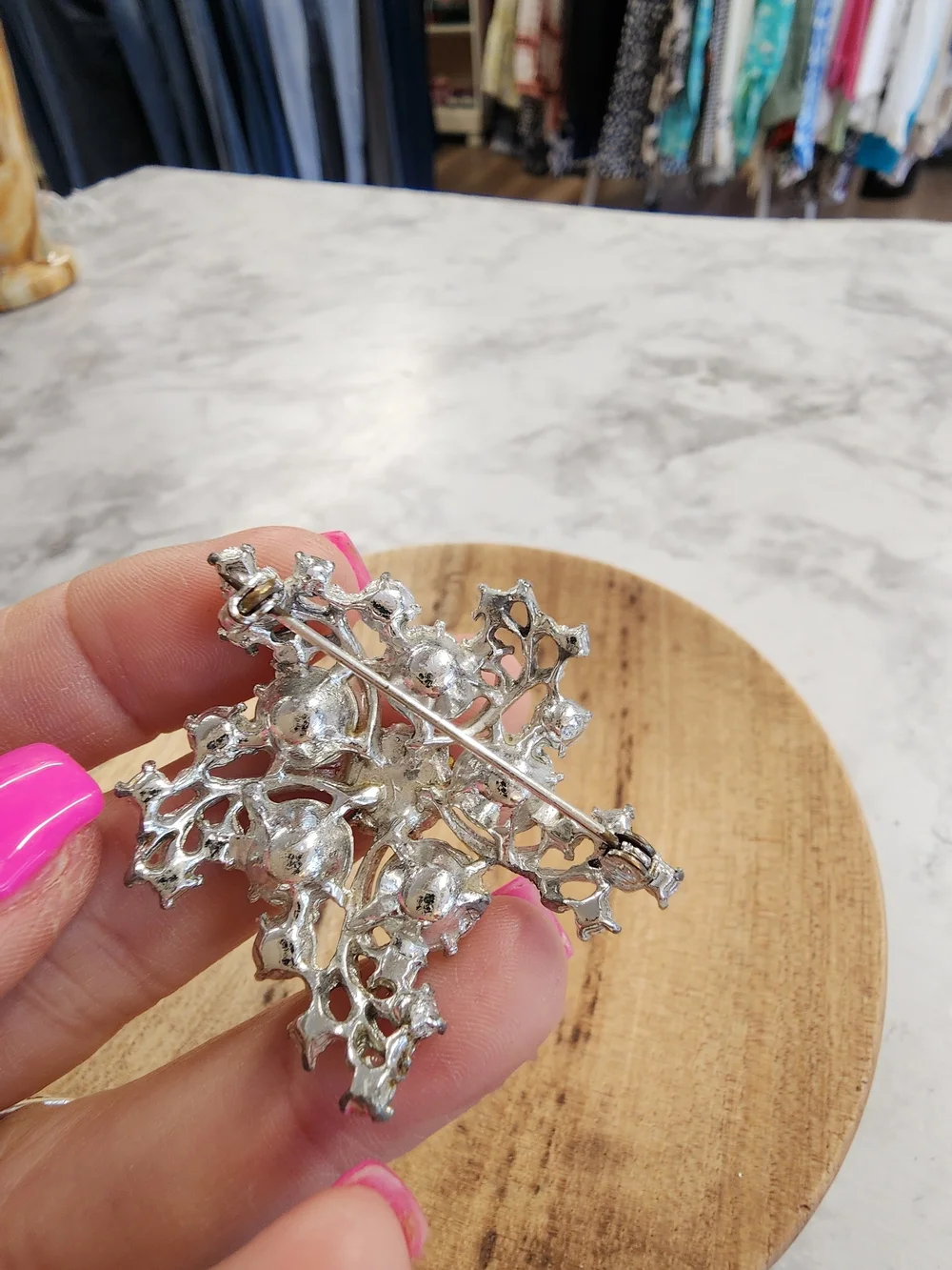 Vintage Crystal Floral Silver Brooch